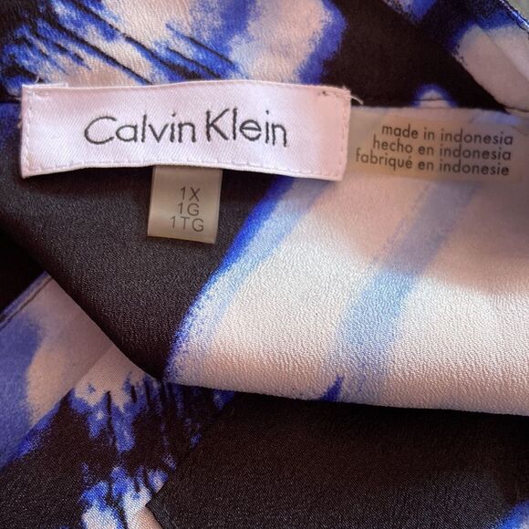 Calvin Klein Plus 1X Women's Blue/Black Button Front Blouse Office Chic - Picture 3 of 4